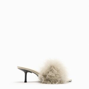 Zara feathered heeled mules taupe gray